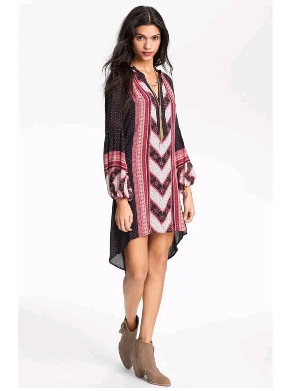 Free People Peacemaker Tunic Dress Size Small Black Combo High Low Boho Festival
